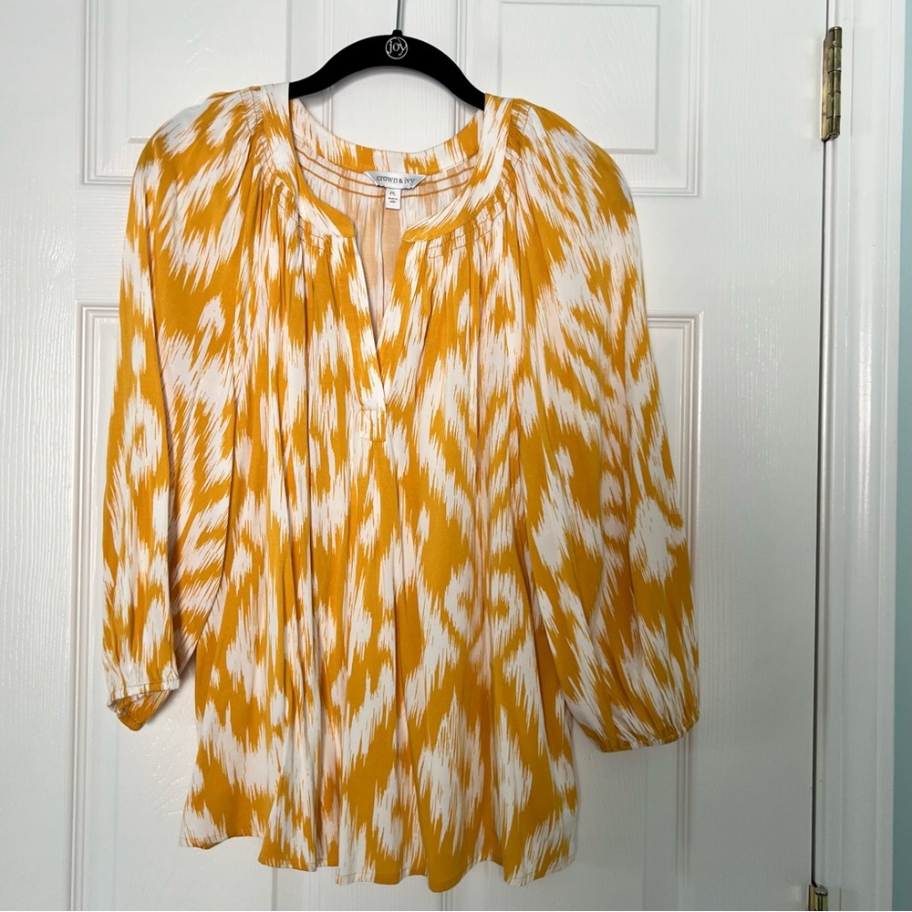 Sunny Yellow & White Ikat Print Blouse